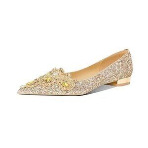 XYD Women's Sense of Luxury Pointed Toe Jewelry Pearl Studs Slip On Embroidery